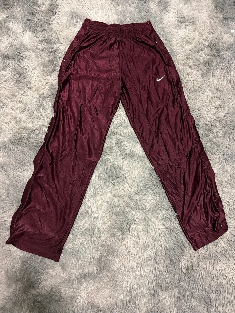VTG 90s Nike Tear Away Track Pants Maroon XL Swoosh Basketball Snap Button